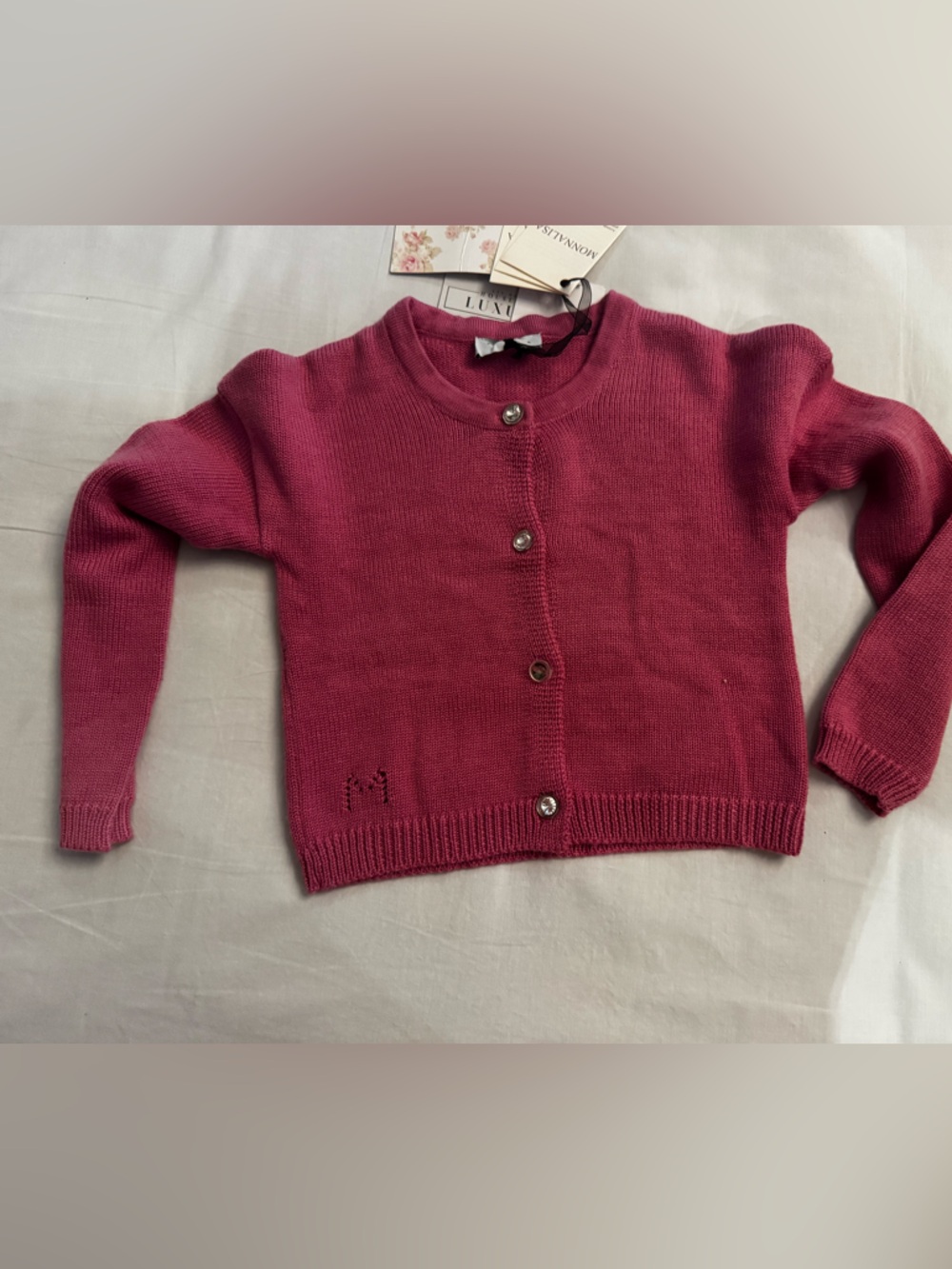 MonnaLisa Rose Pink Crystal Button-Front Knit Cardigan